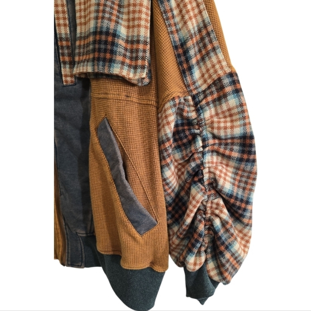 Oli & Hali Caramel Mineral Washed Waffle Relaxed Plaid Bomber Jacket Large - Picture 6 of 11
